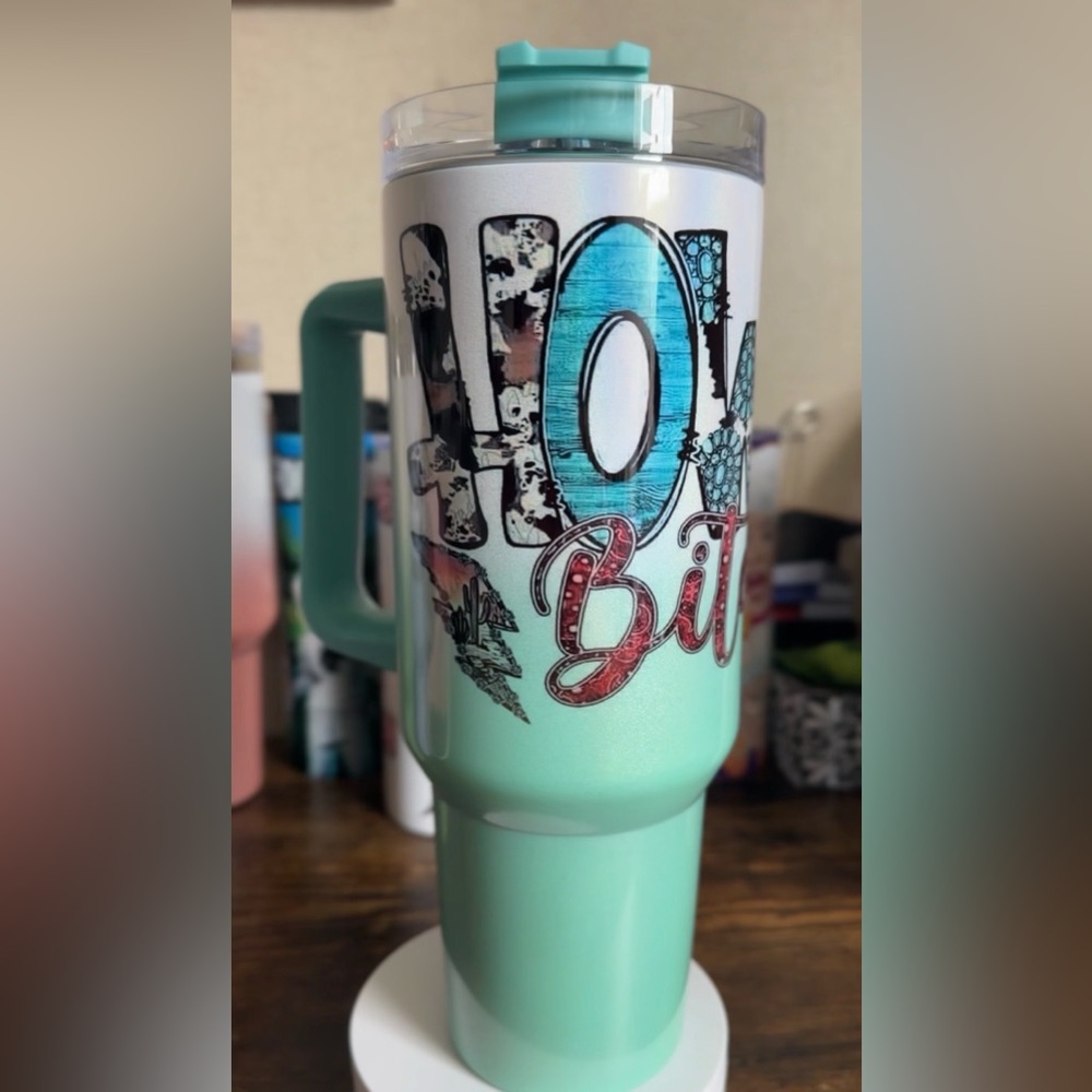 40oz Graphic Tumbler with Handle and straw